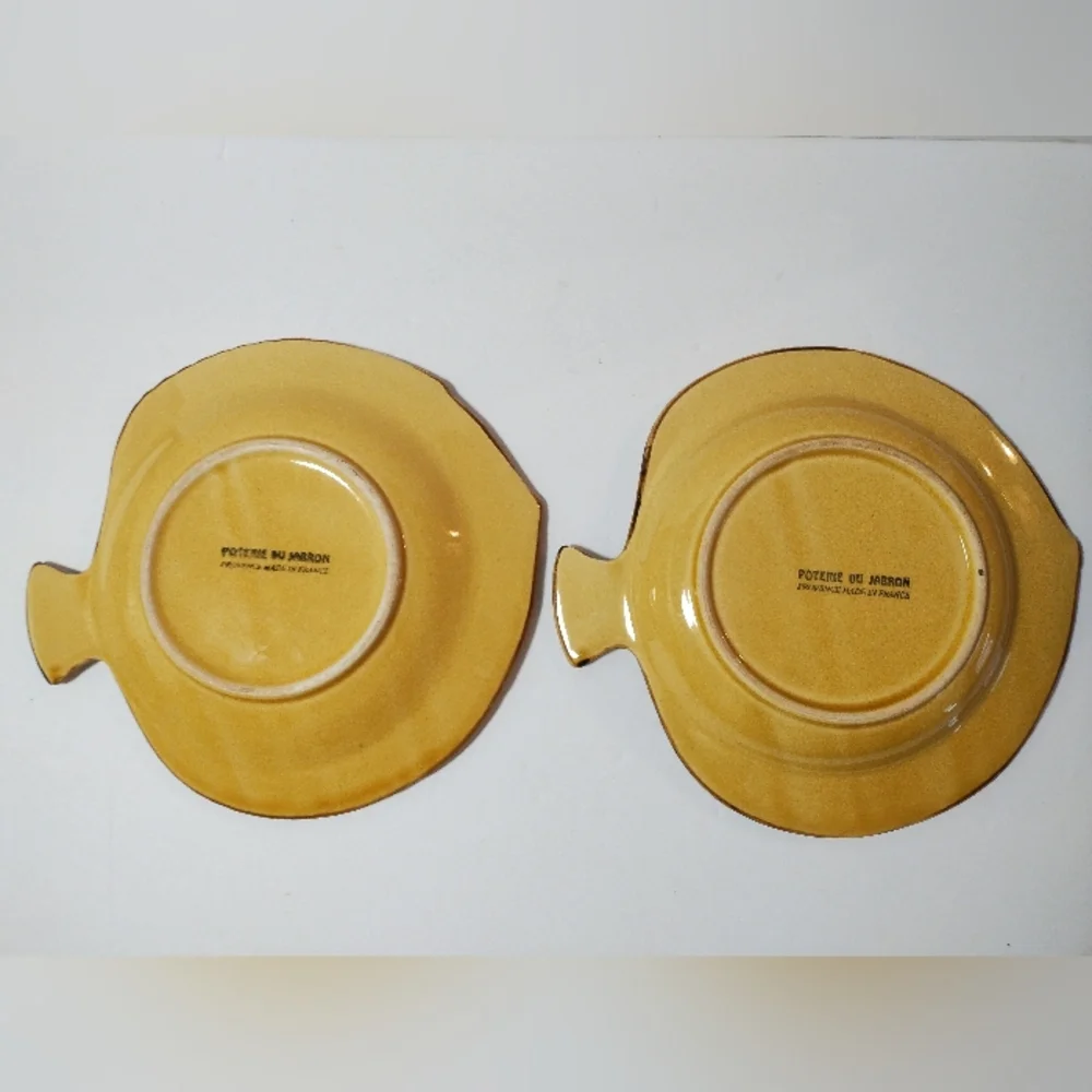 2 Vintage POTERIE du JABRON French Pottery Mustard Yellow Olive Fish Platter 10”